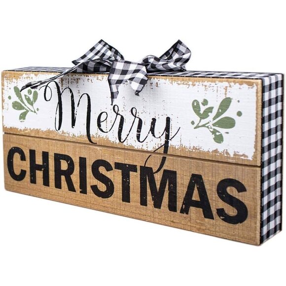 Rustic Wooden Merry Christmas Sign Box - Farmhouse-Inspired Holiday Decor - Picture 2 of 5